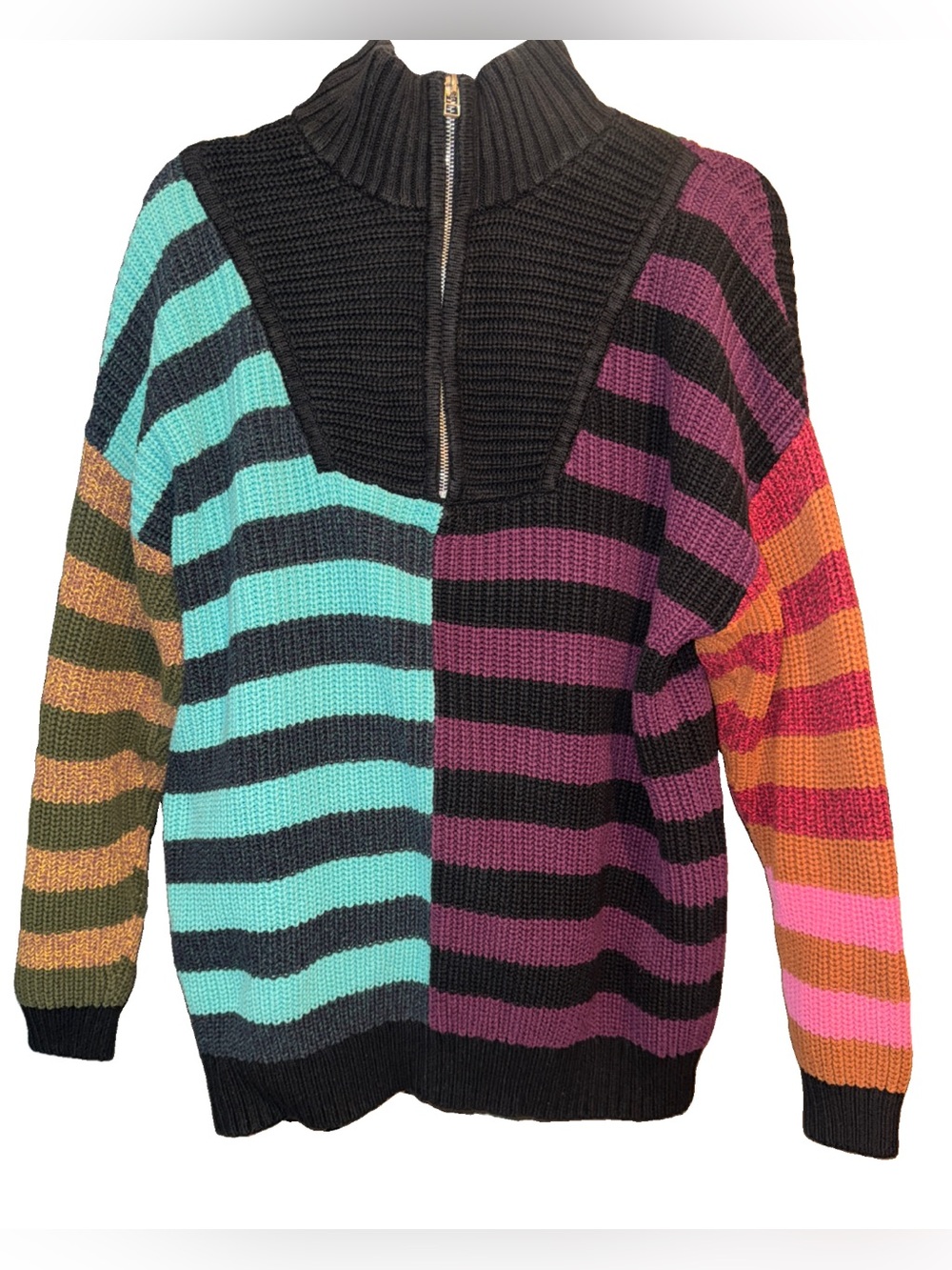 Staud Women’s Multicolored Mosaic Stripe Hampton Chunky Knit Sweater Sz Small